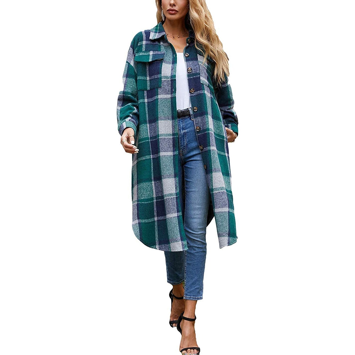 Womens Lounge Lapel Button Up Long Sleeve Green __stock:200 Jackets & Coats refund_fee:1800