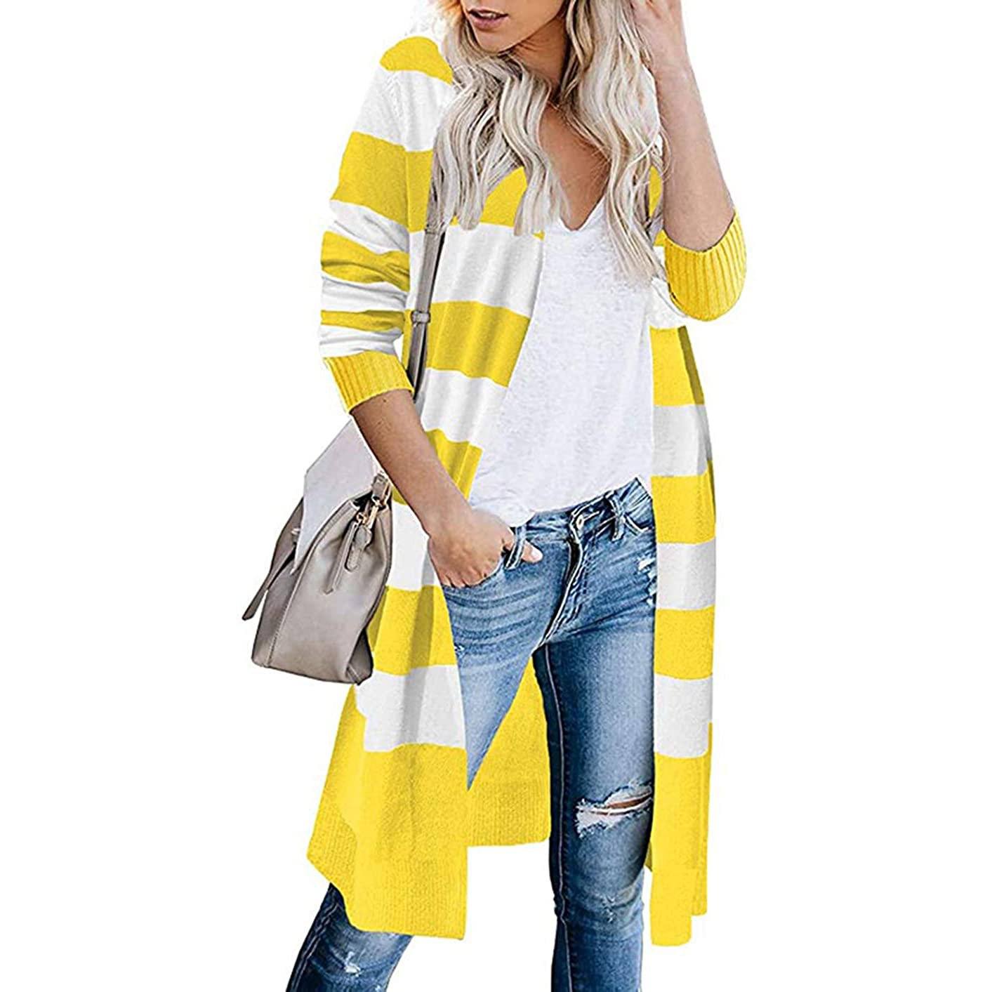 Women’s Open Front Long Cardigan Long Sleeves Lightweight Knit Fall Sweater Yellow __stock:500 Jackets & Coats refund_fee:1200