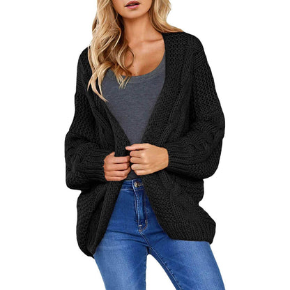 Womens Open Front Long Sleeve Chunky Knit Cardigan Sweaters Loose Outwear Coat Black __stock:500 Jackets & Coats refund_fee:1200