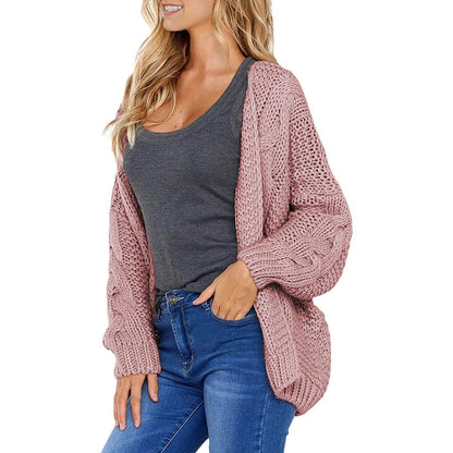 Womens Open Front Long Sleeve Chunky Knit Cardigan Sweaters Loose Outwear Coat