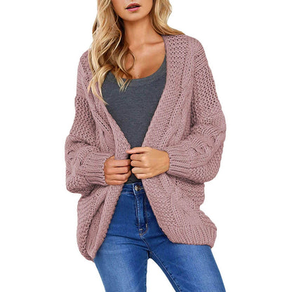 Womens Open Front Long Sleeve Chunky Knit Cardigan Sweaters Loose Outwear Coat Pink __stock:500 Jackets & Coats refund_fee:1200