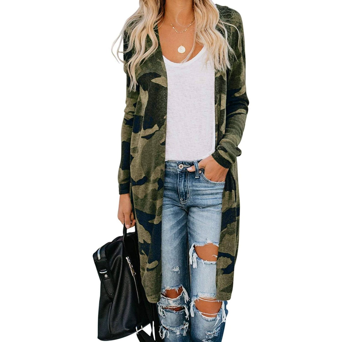 Women's Open Front Printed Cardigans Sweaters Thin Coats Jackets Outerwear Camo __stock:50 Jackets & Coats refund_fee:1200