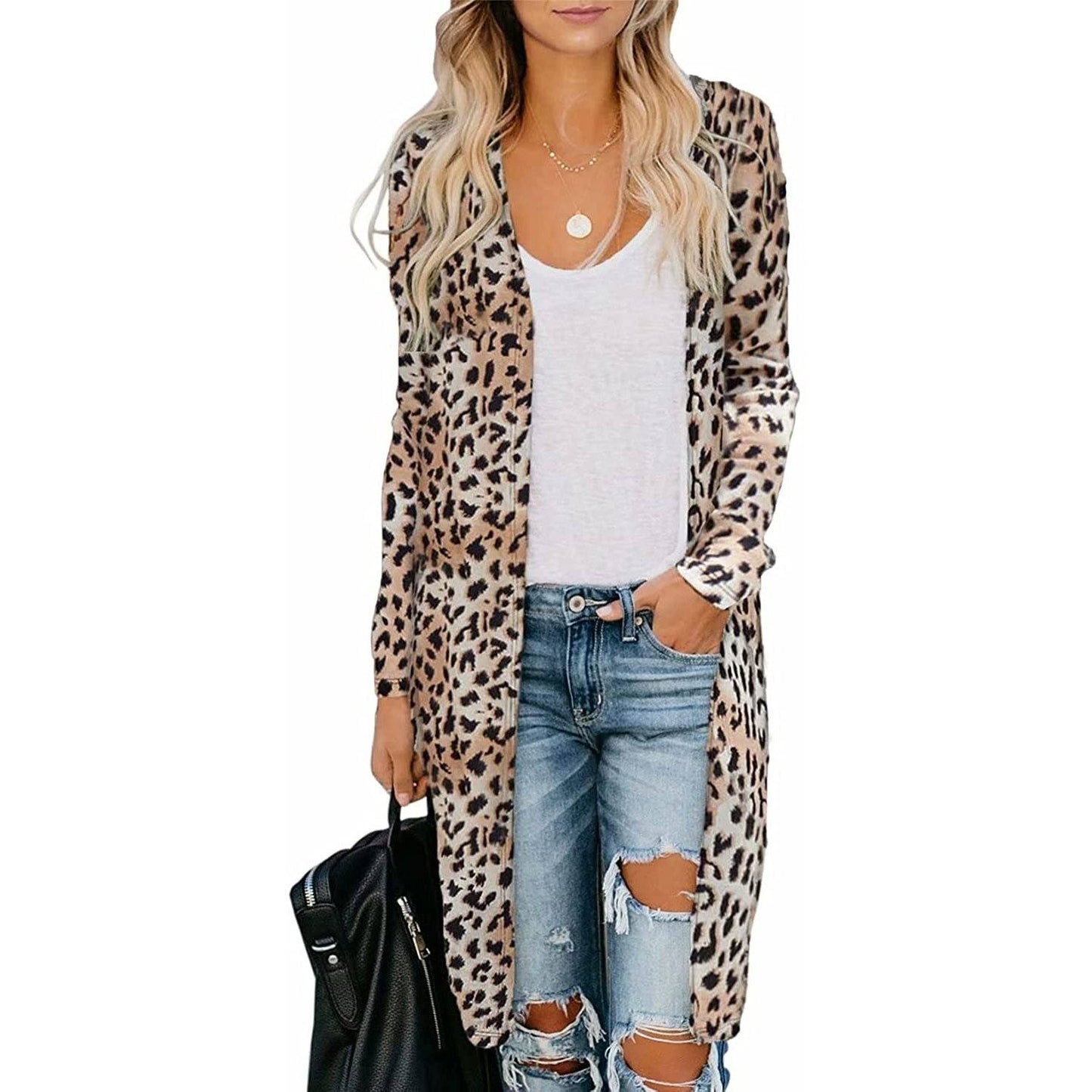 Women's Open Front Printed Cardigans Sweaters Thin Coats Jackets Outerwear Leopard __stock:50 Jackets & Coats refund_fee:1200