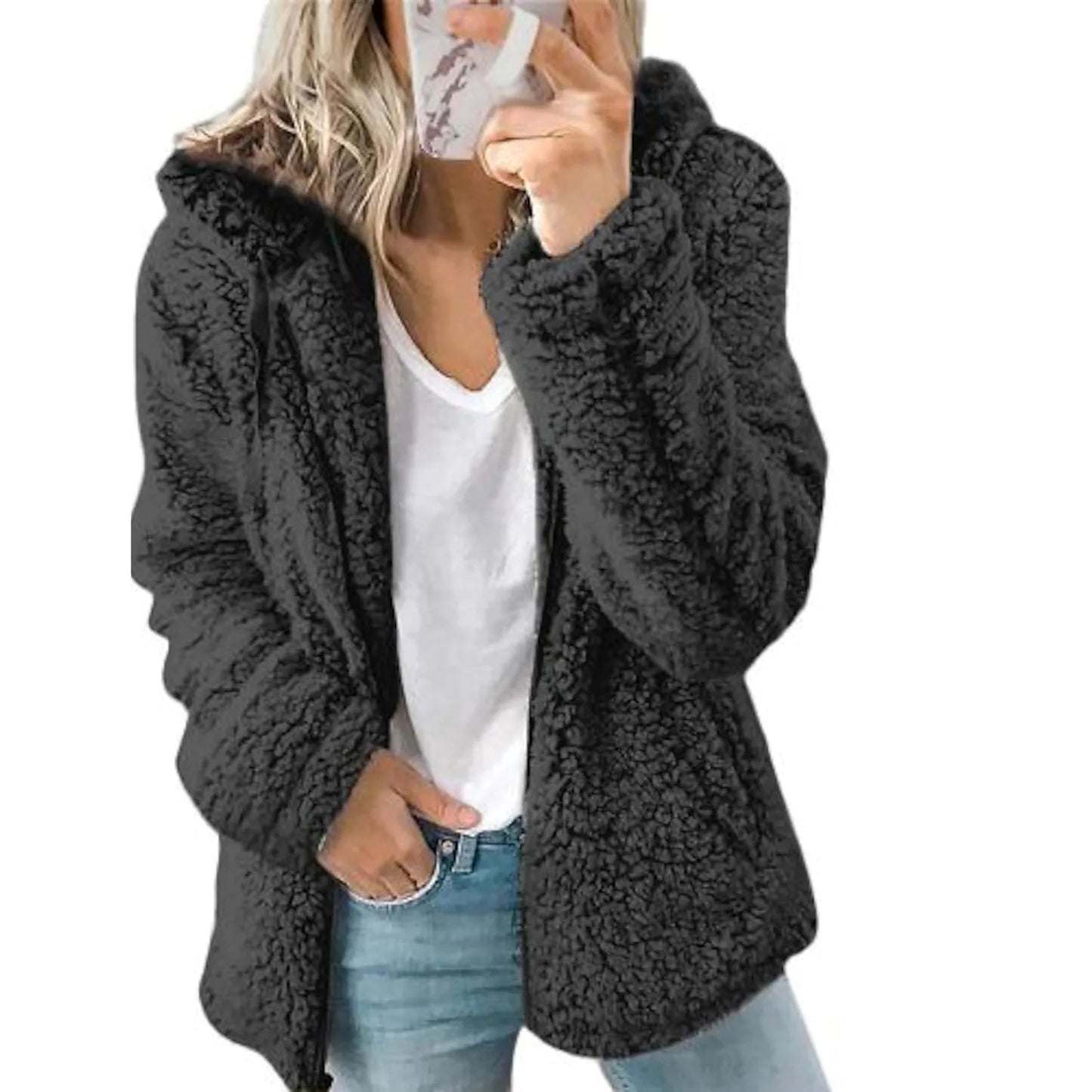 Women's Plus Size Hoodie Coat Long Sleeve Black __stock:200 Jackets & Coats refund_fee:1200