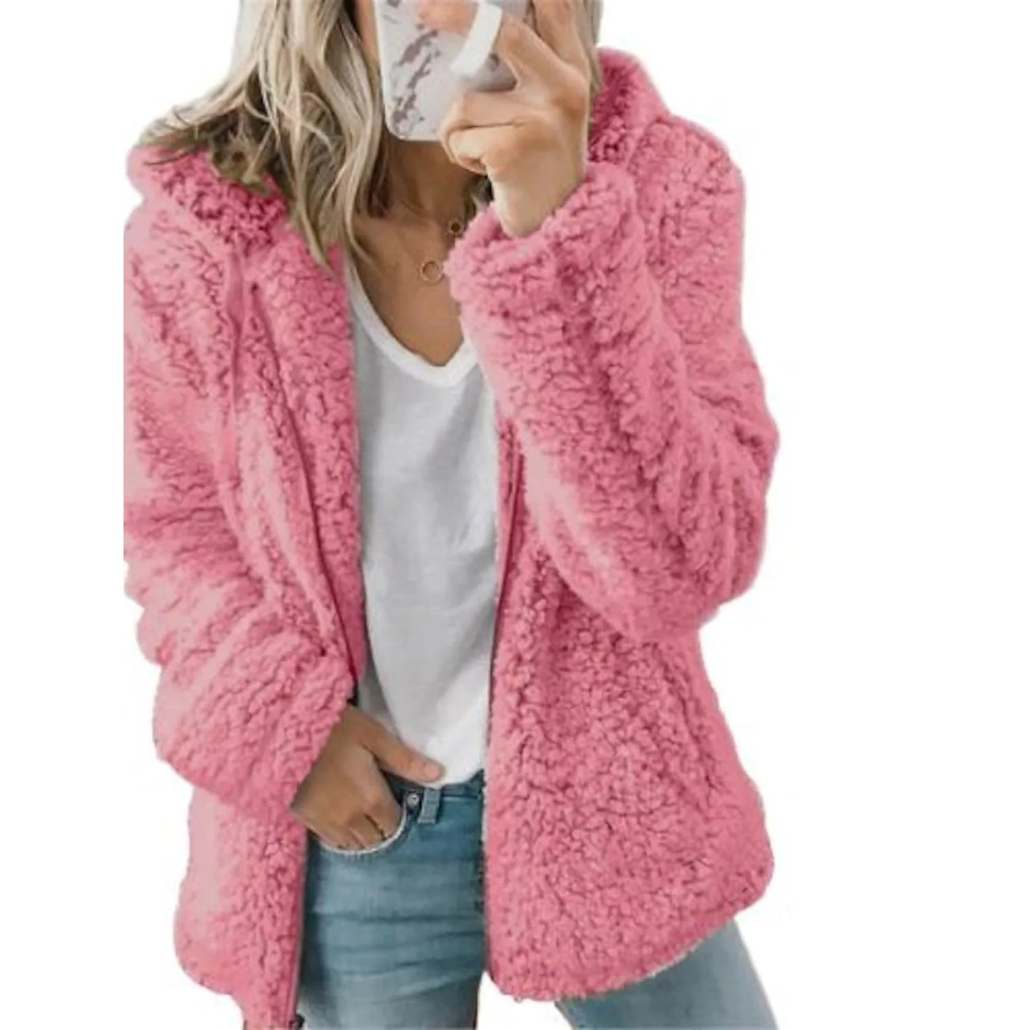 Women's Plus Size Hoodie Coat Long Sleeve Pink __stock:200 Jackets & Coats refund_fee:1200