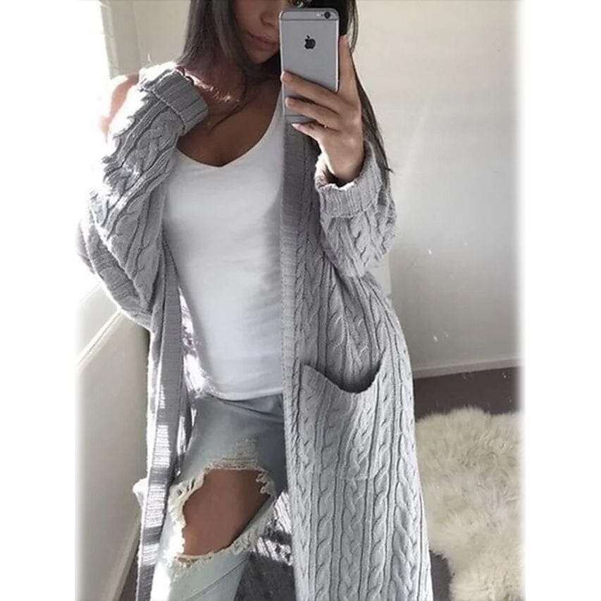 Women's Pocket Knitted Cardigan Sweater Light Gray __stock:200 Jackets & Coats refund_fee:1200