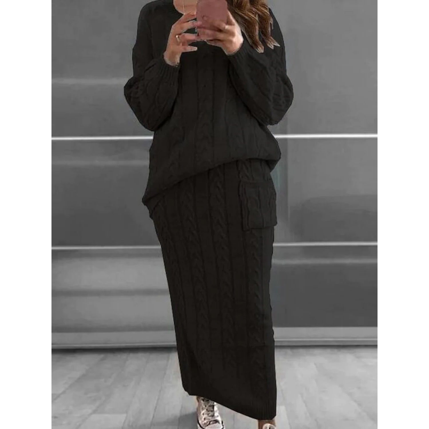 Women's Pocket Knitted Patchwork Solid Casual Long Sleeve Loose Sweater Black __stock:200 Jackets & Coats refund_fee:1800