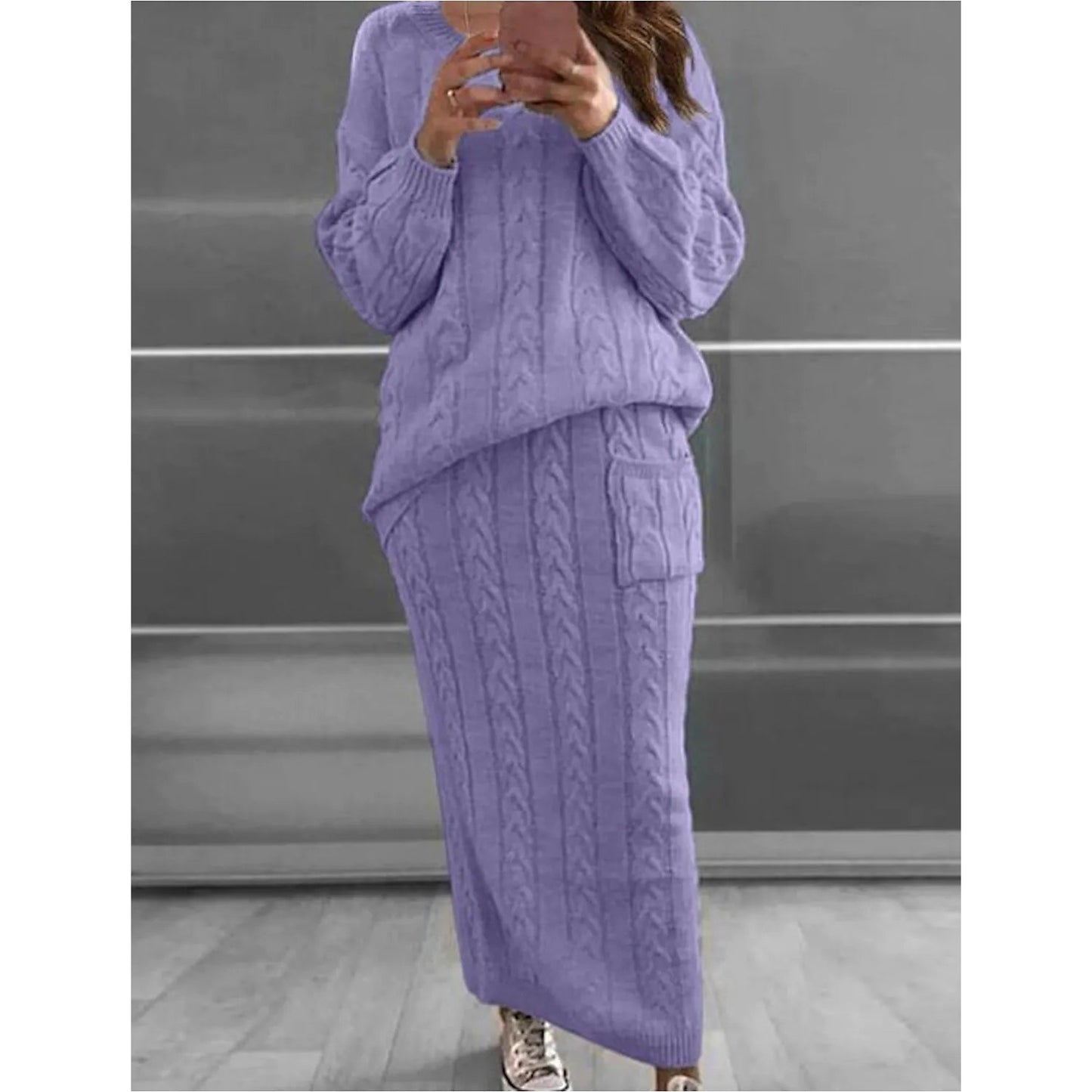 Women's Pocket Knitted Patchwork Solid Casual Long Sleeve Loose Sweater Purple __stock:200 Jackets & Coats refund_fee:1800