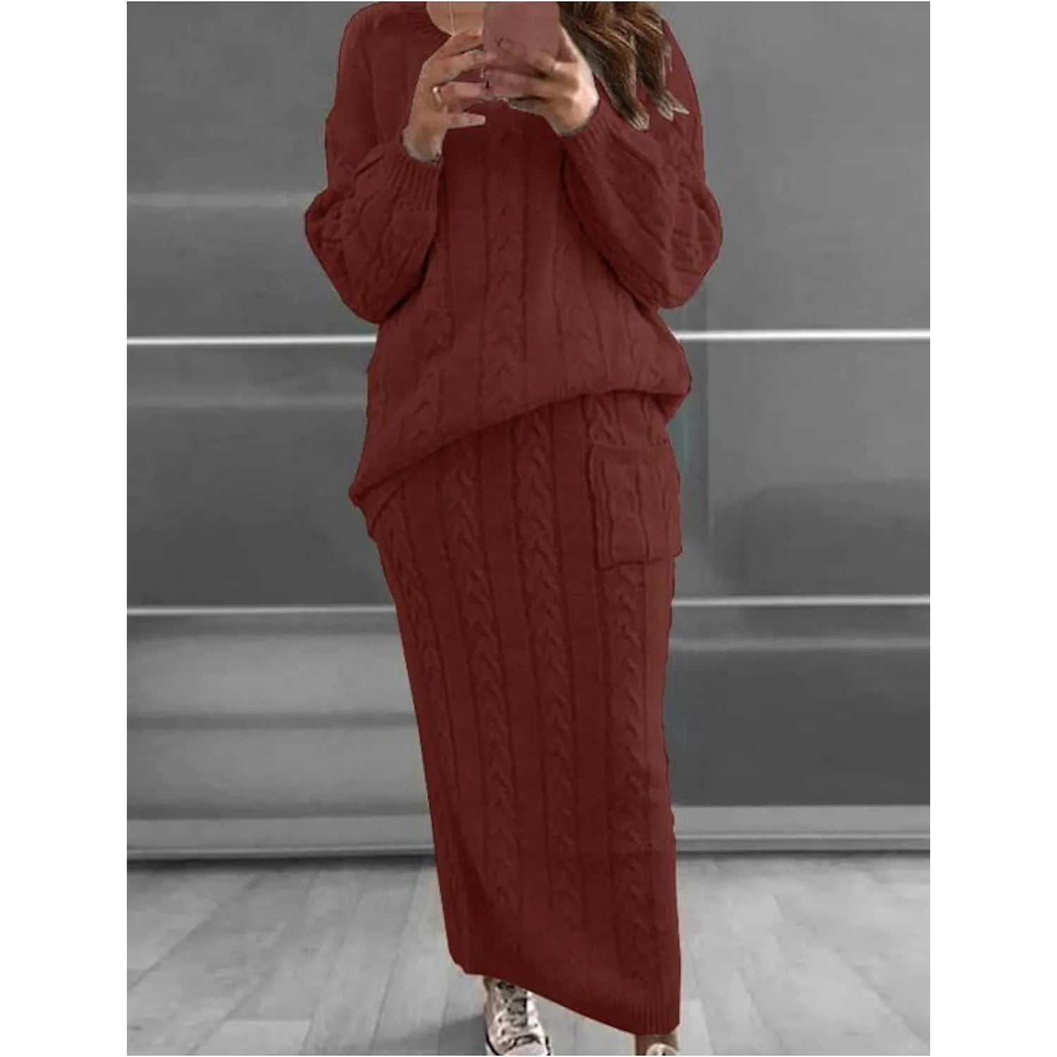 Women's Pocket Knitted Patchwork Solid Casual Long Sleeve Loose Sweater Wine __stock:200 Jackets & Coats refund_fee:1800