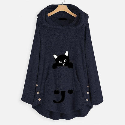 Women's Teddy Coat Cat Animal Front Pocket Hoodies Royal Blue __stock:50 Jackets & Coats refund_fee:1200