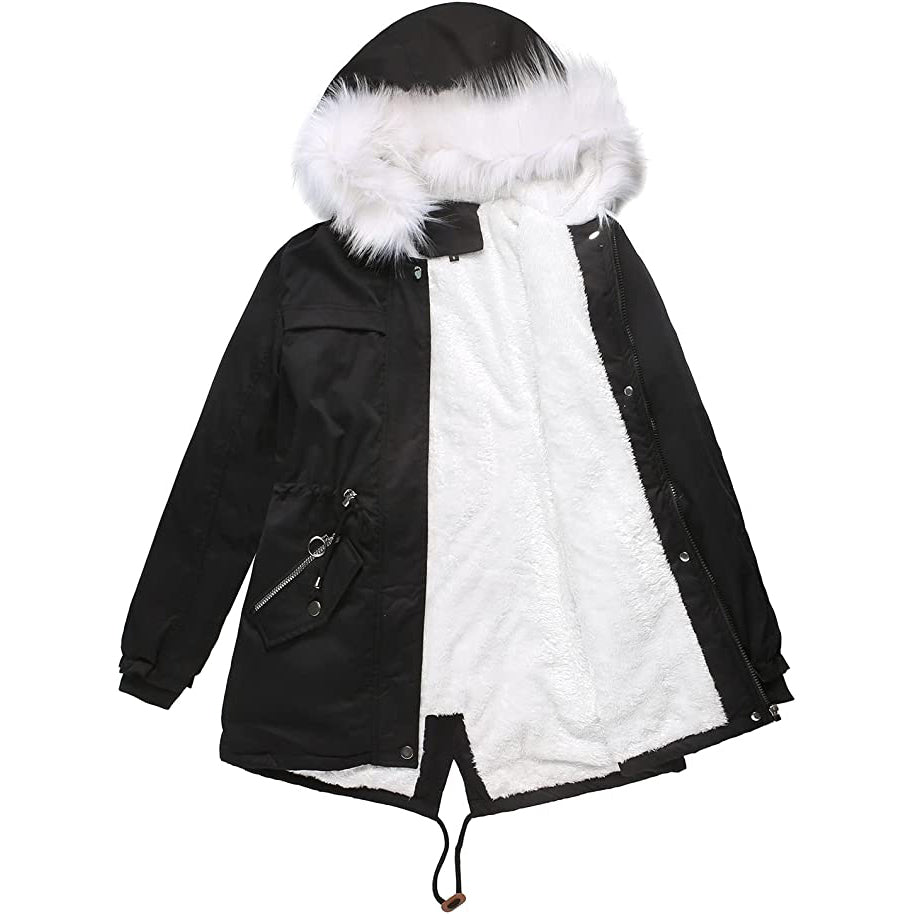 Women's Thick Warm Fleece Lined Winter Coat Jacket Parka with Fluffy Hood