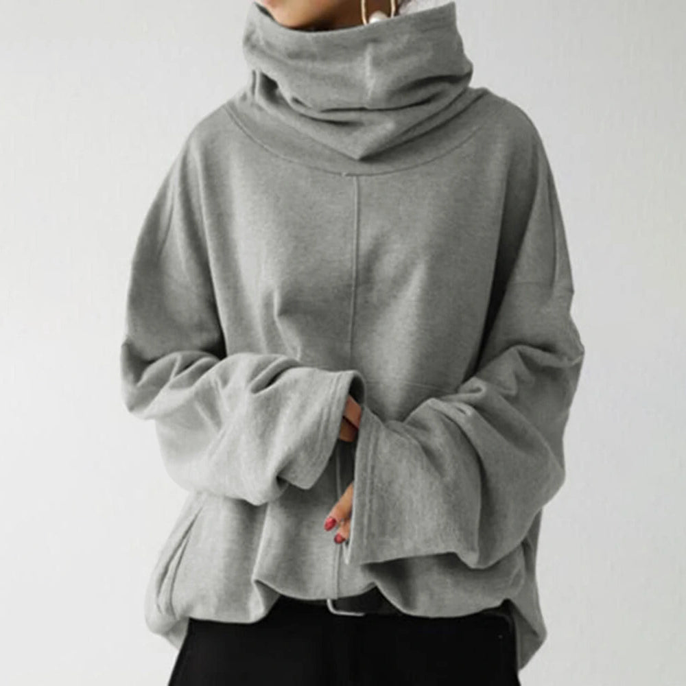 Women's Turtleneck Wide Sleeves Solid Loose Pullover Sweatshirt