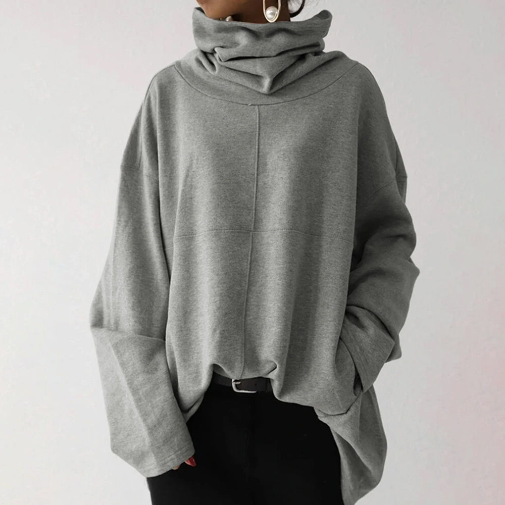 Women's Turtleneck Wide Sleeves Solid Loose Pullover Sweatshirt Light Gray __stock:200 Jackets & Coats refund_fee:1200