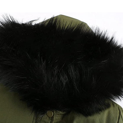 Women's Winter Coat Warm Thick Black Fleece Lined Wide Furry Hood Parka