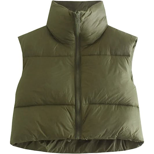 Women's Winter Crop Vest Lightweight Sleeveless Warm Outerwear Puffer Vest Padded Gilet Army Green __stock:200 Jackets & Coats refund_fee:1200