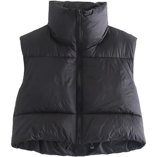 Women's Winter Crop Vest Lightweight Sleeveless Warm Outerwear Puffer Vest Padded Gilet Black __stock:200 Jackets & Coats refund_fee:1200