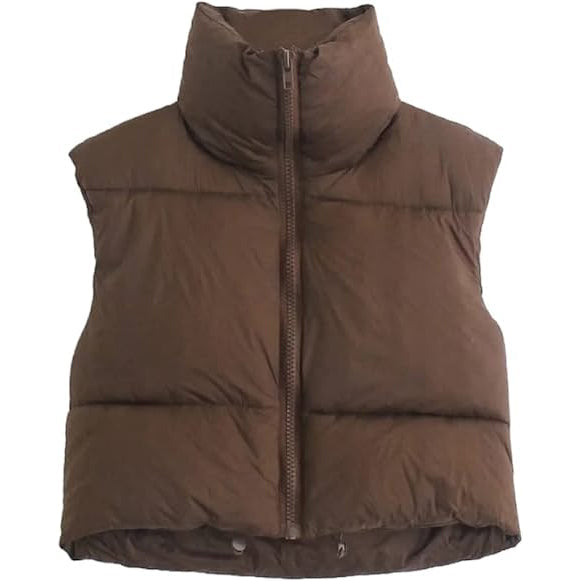 Women's Winter Crop Vest Lightweight Sleeveless Warm Outerwear Puffer Vest Padded Gilet Brown __stock:200 Jackets & Coats refund_fee:1200