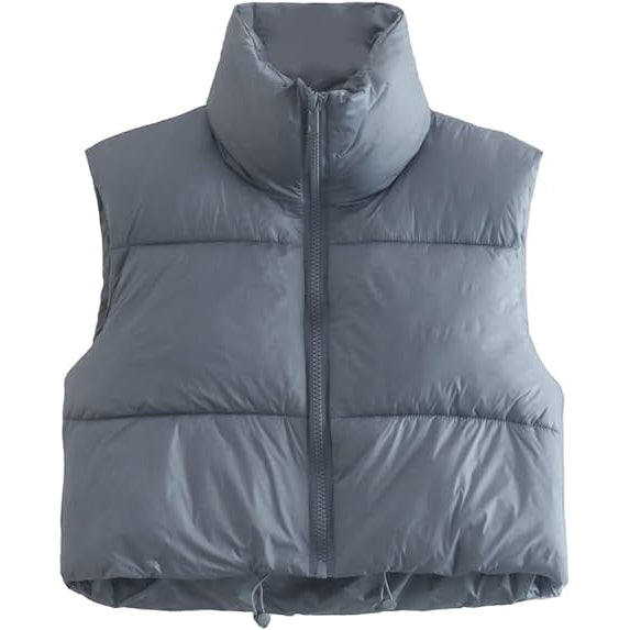 Women's Winter Crop Vest Lightweight Sleeveless Warm Outerwear Puffer Vest Padded Gilet Gray __stock:200 Jackets & Coats refund_fee:1200