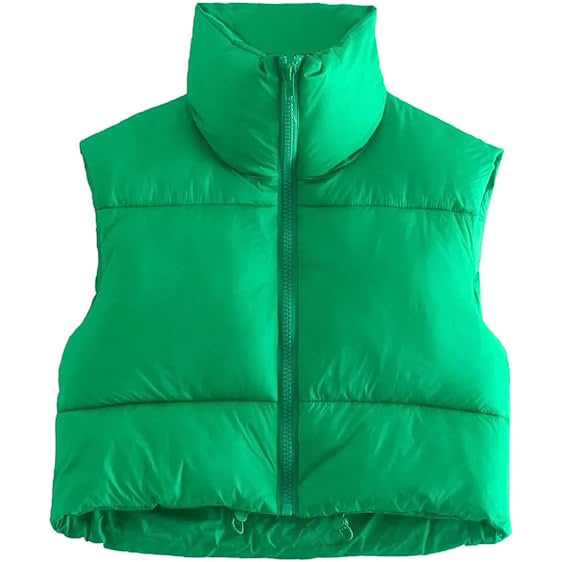 Women's Winter Crop Vest Lightweight Sleeveless Warm Outerwear Puffer Vest Padded Gilet Green __stock:200 Jackets & Coats refund_fee:1200