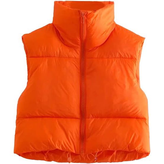 Women's Winter Crop Vest Lightweight Sleeveless Warm Outerwear Puffer Vest Padded Gilet Orange __stock:200 Jackets & Coats refund_fee:1200