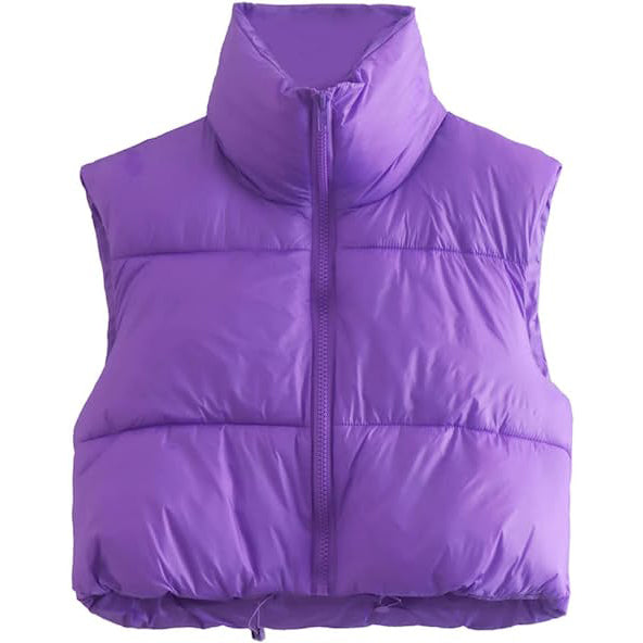 Women's Winter Crop Vest Lightweight Sleeveless Warm Outerwear Puffer Vest Padded Gilet Purple __stock:200 Jackets & Coats refund_fee:1200