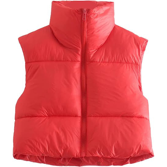 Women's Winter Crop Vest Lightweight Sleeveless Warm Outerwear Puffer Vest Padded Gilet Red __stock:200 Jackets & Coats refund_fee:1200