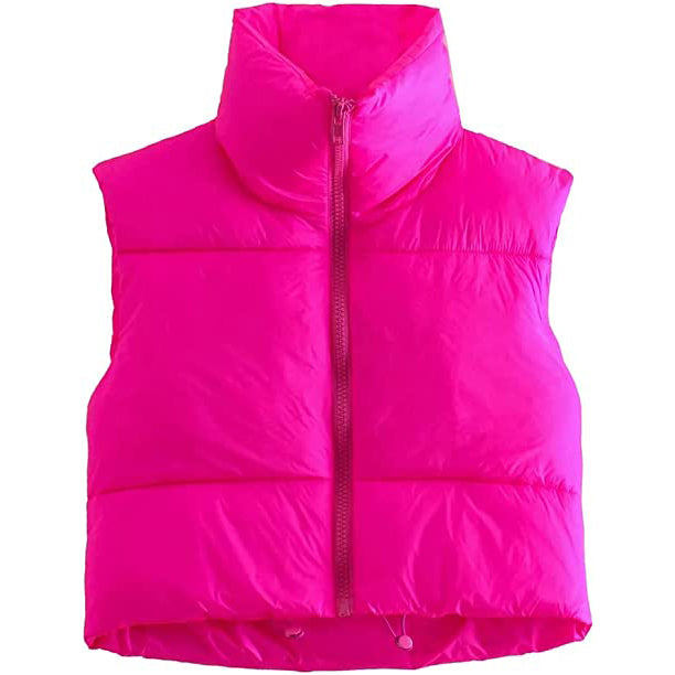 Women's Winter Crop Vest Lightweight Sleeveless Warm Outerwear Puffer Vest Padded Gilet Rose Red __stock:200 Jackets & Coats refund_fee:1200