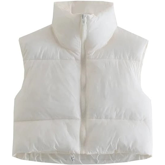 Women's Winter Crop Vest Lightweight Sleeveless Warm Outerwear Puffer Vest Padded Gilet White __stock:200 Jackets & Coats refund_fee:1200