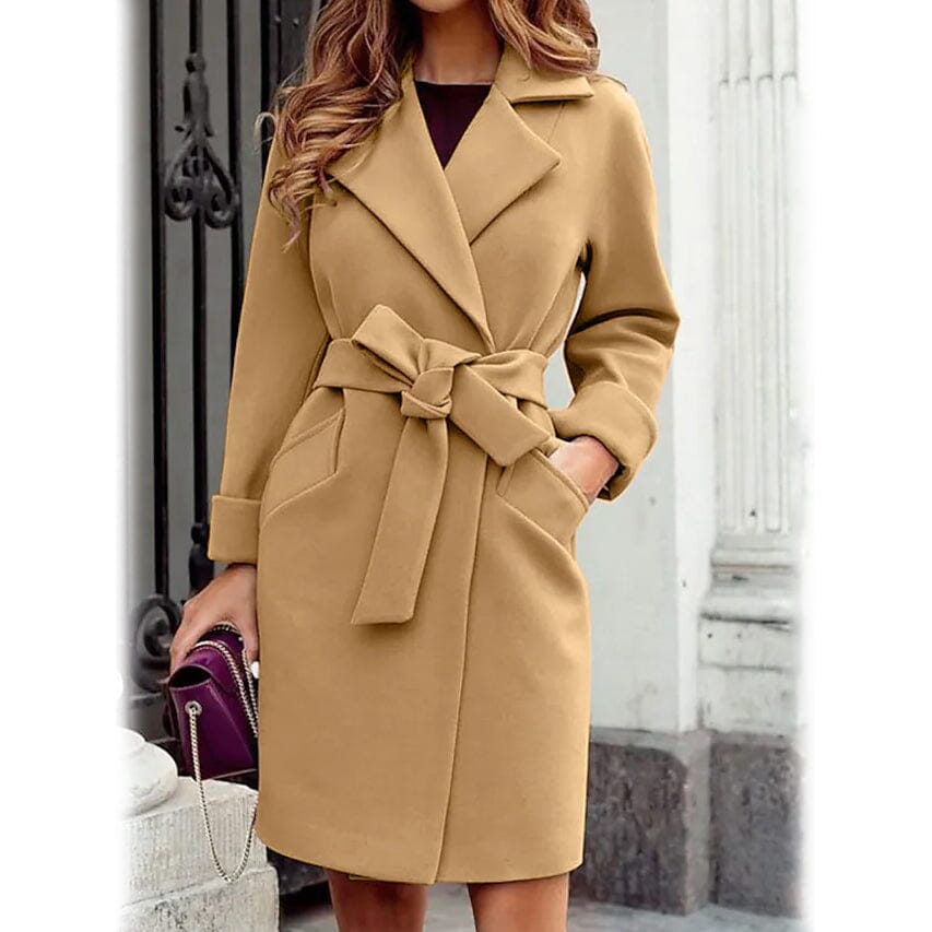 Women's Winter Fall Long Coat Khaki __stock:200 Jackets & Coats refund_fee:1200