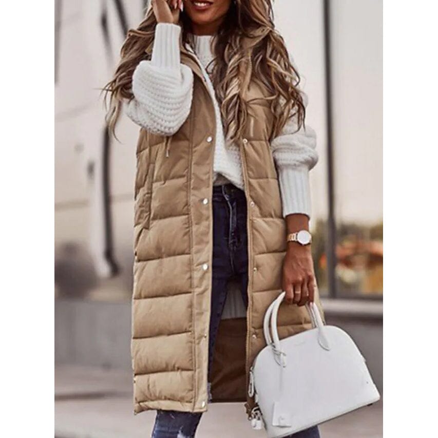 Women's Winter Jacket Vest Long Coat Regular Fit Khaki __stock:200 Jackets & Coats refund_fee:1200