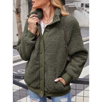 Womens Winter Sherpa Fleece Button Jacket Coat