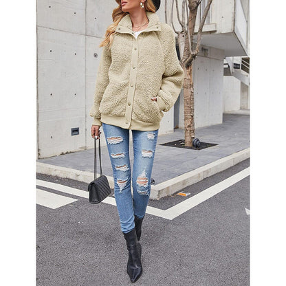 Womens Winter Sherpa Fleece Button Jacket Coat