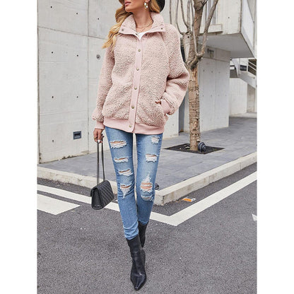 Womens Winter Sherpa Fleece Button Jacket Coat