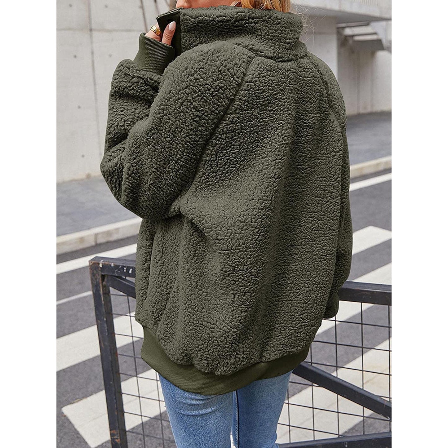 Womens Winter Sherpa Fleece Button Jacket Coat