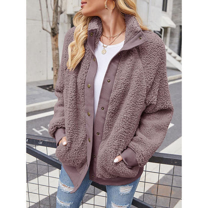 Womens Winter Sherpa Fleece Button Jacket Coat