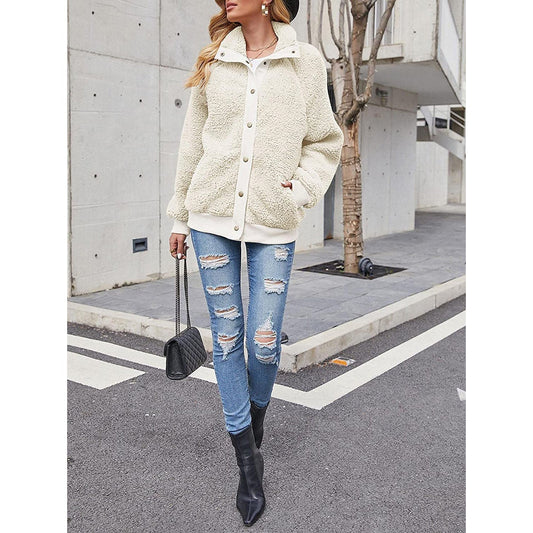 Womens Winter Sherpa Fleece Button Jacket Coat