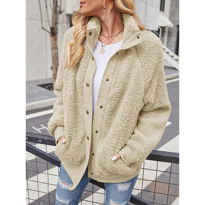 Womens Winter Sherpa Fleece Button Jacket Coat