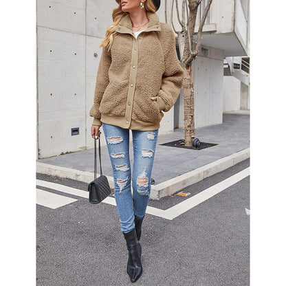 Womens Winter Sherpa Fleece Button Jacket Coat