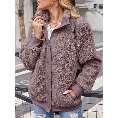 Womens Winter Sherpa Fleece Button Jacket Coat