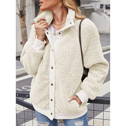 Womens Winter Sherpa Fleece Button Jacket Coat