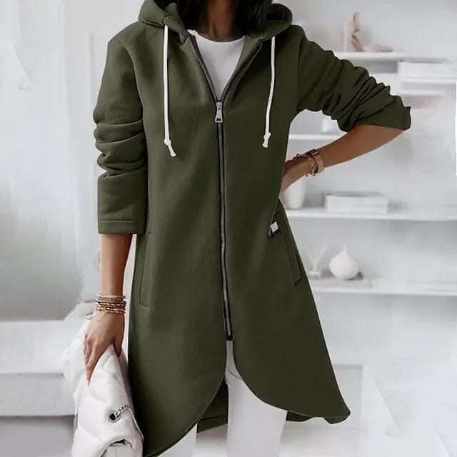 Women's Zip Hoodie Sweatshirt Pullover Sherpa Fleece Pocket Zip Up Dark Green __stock:200 Jackets & Coats refund_fee:1200