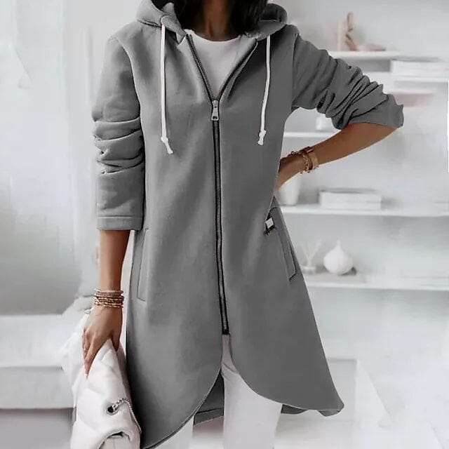 Women's Zip Hoodie Sweatshirt Pullover Sherpa Fleece Pocket Zip Up Gray __stock:200 Jackets & Coats refund_fee:1200