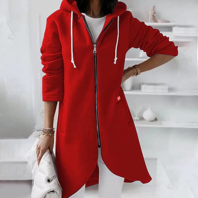 Women's Zip Hoodie Sweatshirt Pullover Sherpa Fleece Pocket Zip Up Red __stock:200 Jackets & Coats refund_fee:1200