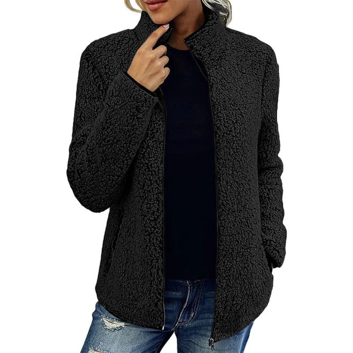 Women's Zip Up Jacket Long Sleeve Black __stock:200 Jackets & Coats refund_fee:1200