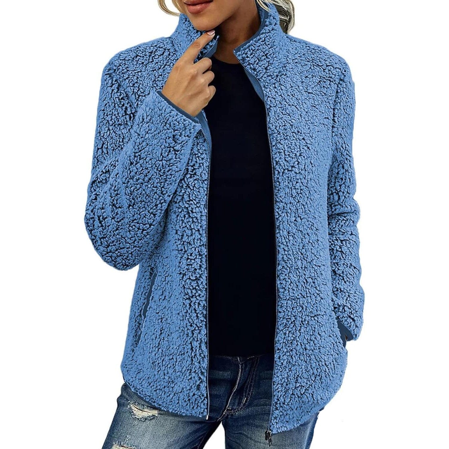 Women's Zip Up Jacket Long Sleeve Blue __stock:200 Jackets & Coats refund_fee:1200