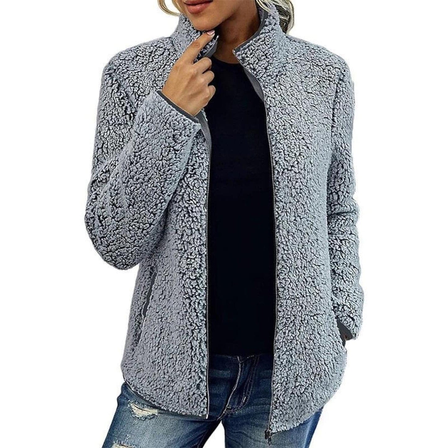 Women's Zip Up Jacket Long Sleeve Gray __stock:200 Jackets & Coats refund_fee:1200