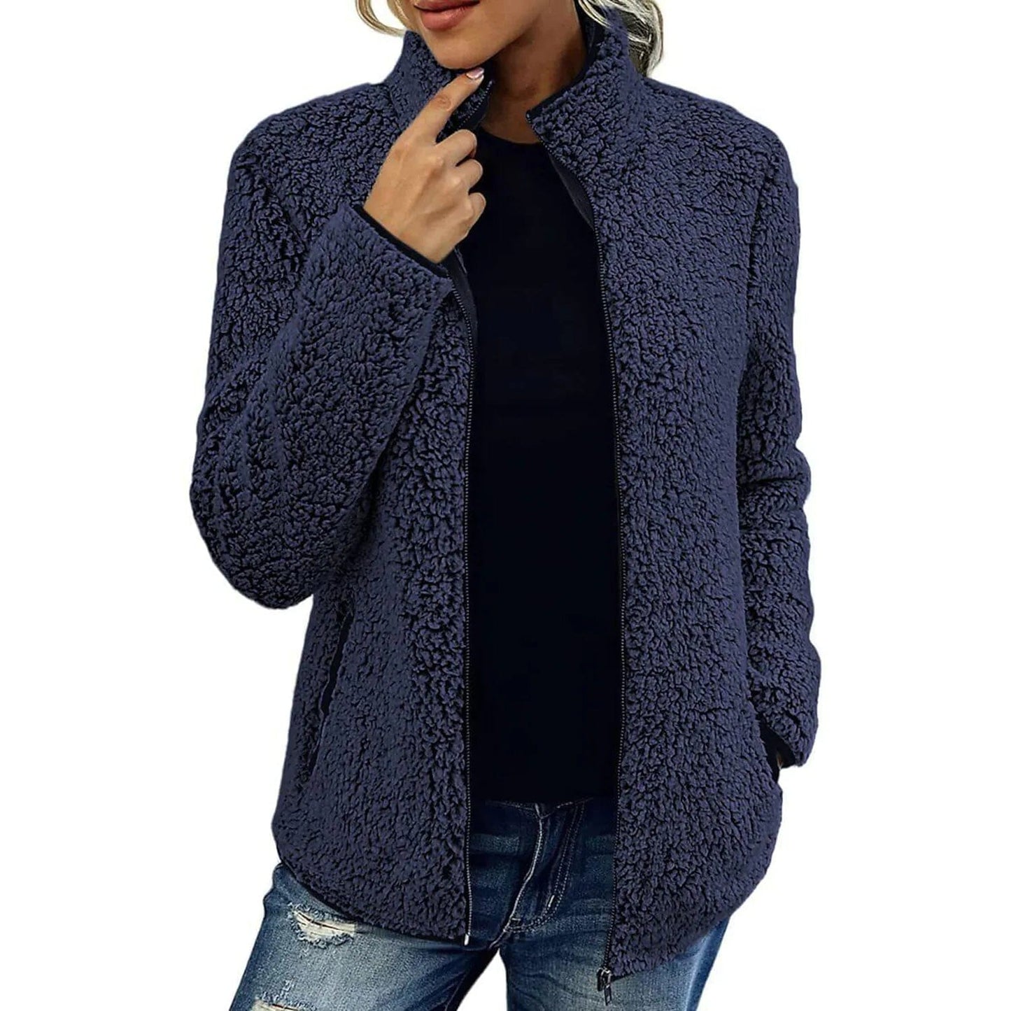 Women's Zip Up Jacket Long Sleeve Navy Blue __stock:200 Jackets & Coats refund_fee:1200