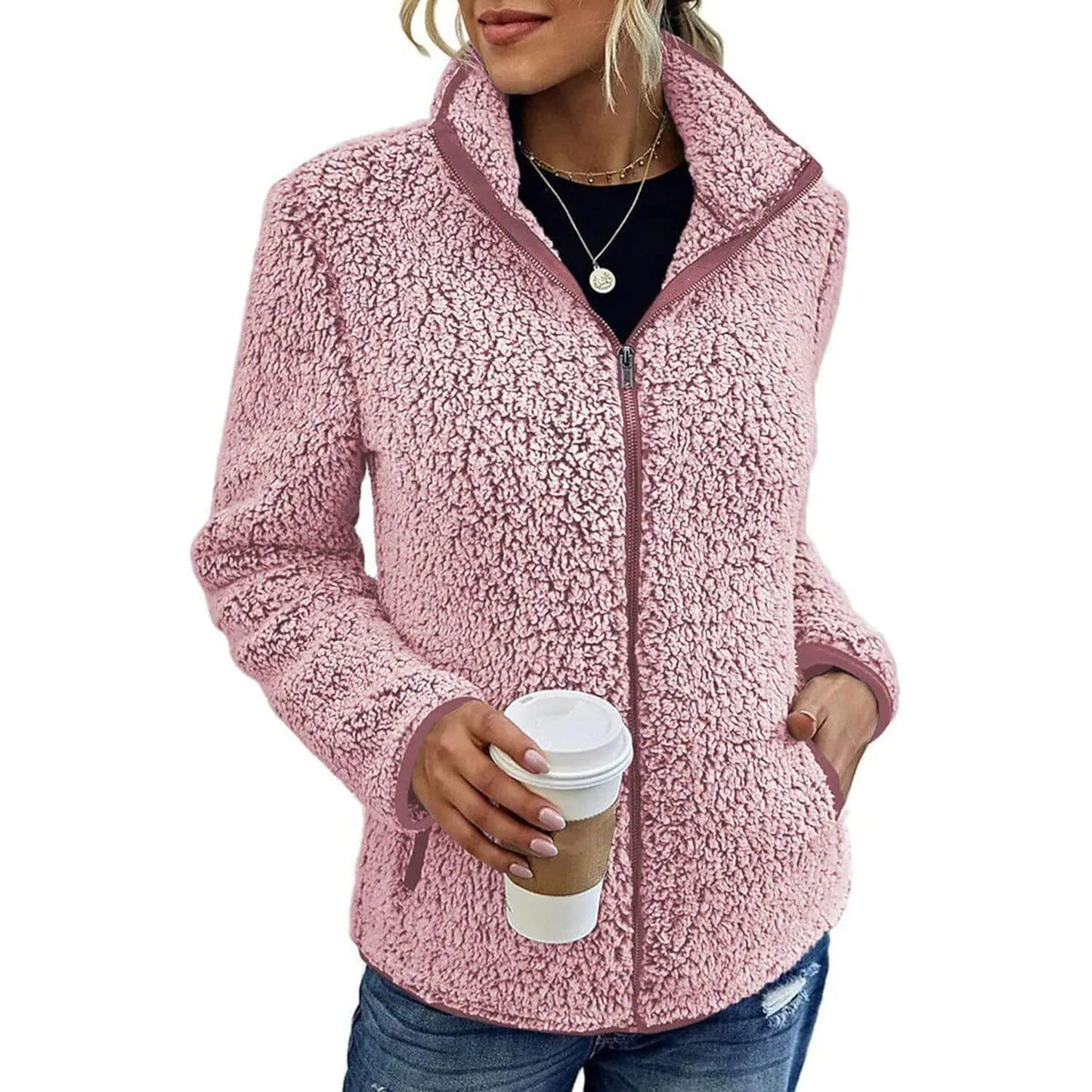 Women's Zip Up Jacket Long Sleeve Pink __stock:200 Jackets & Coats refund_fee:1200