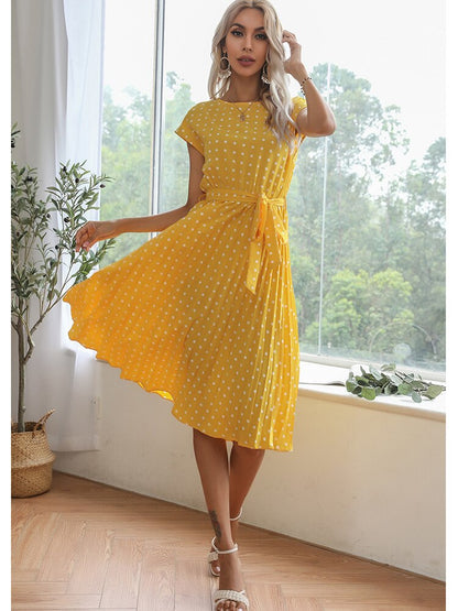 Jessie Summer Polka Dot Short Sleeve Midi Dress