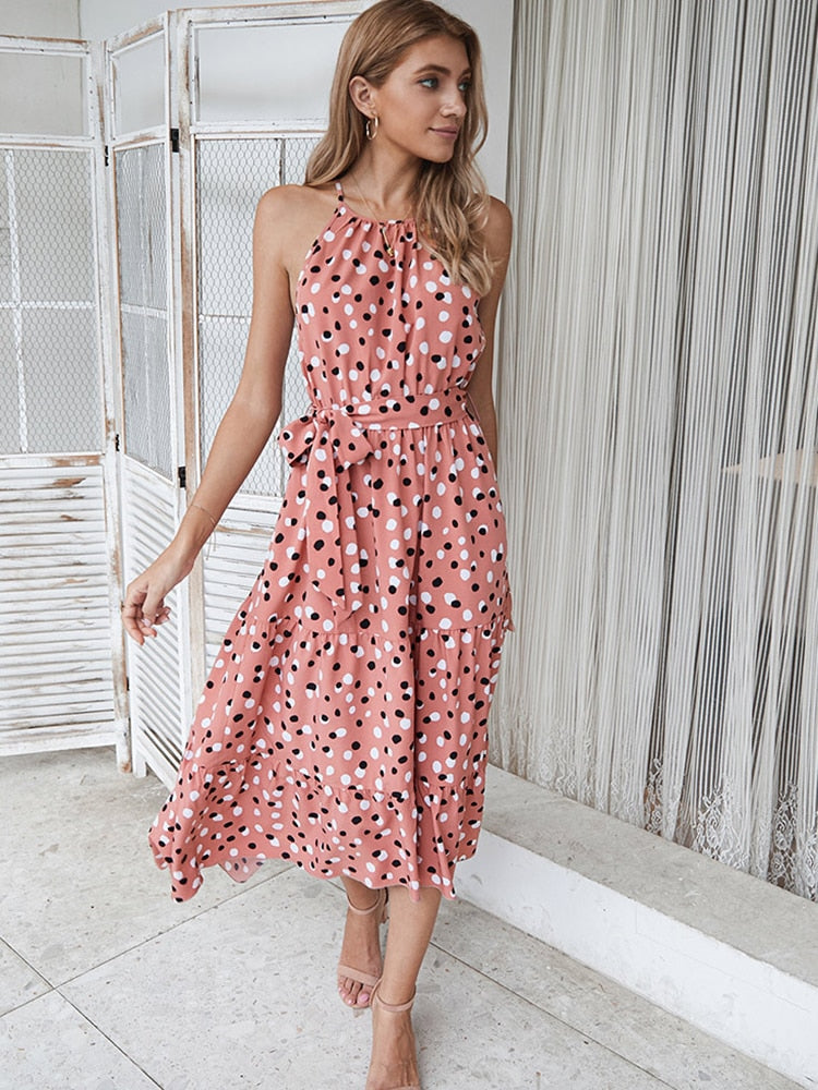 Priscilla Summer Polka-Dot Long Dress